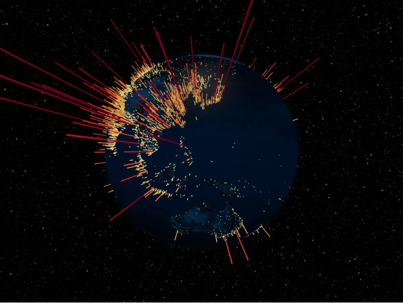 pyglobegl rendering a population hex-bin layer on the globe