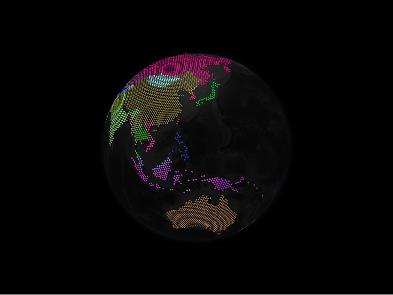 Countries filled with hexagon grids on the globe
