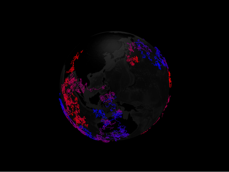 Path lines traced across the globe