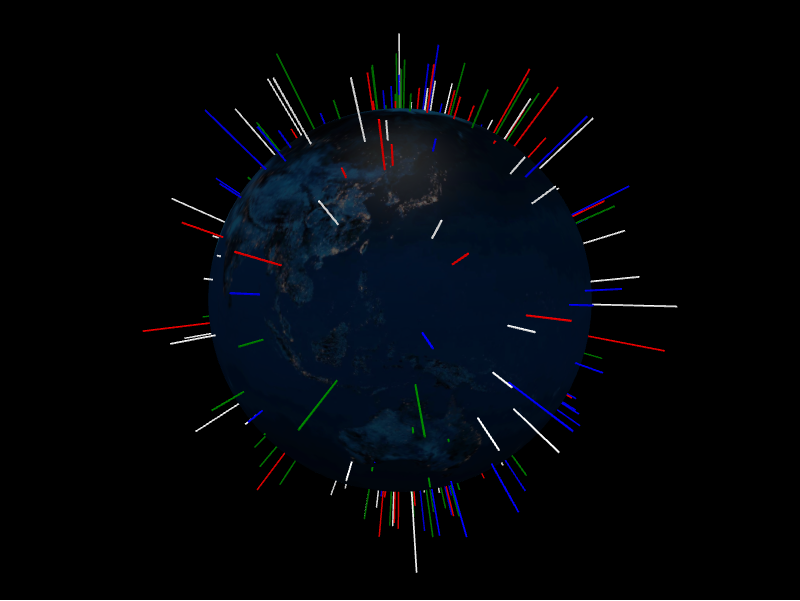 Colored points extruded above the globe surface