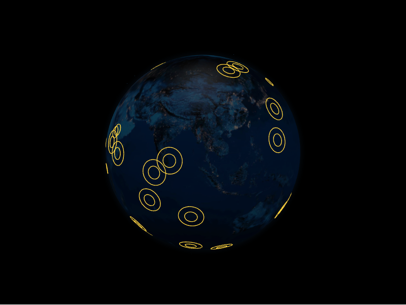 Expanding ring ripples on the globe